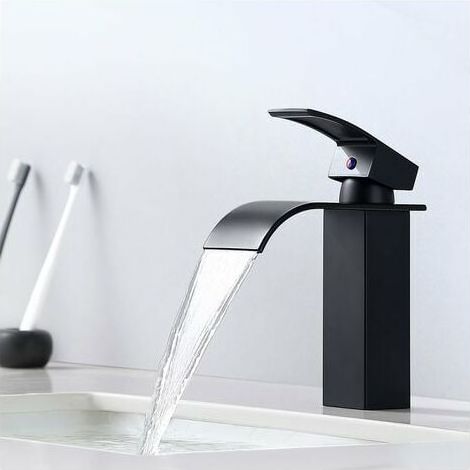 AGE Mitigeur et de Lavabo Cascade Noir Moderne Mitigeur et Salle Bain pour Vasque à Poser etterie Convient pour un Lavabo Encastré (1/5)