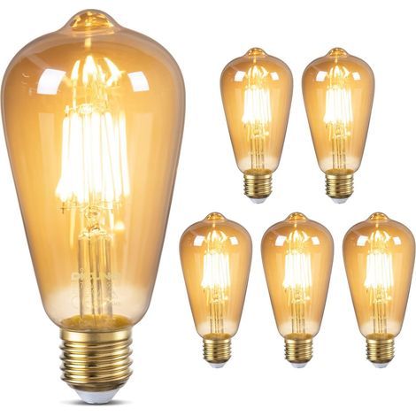 Ampoule Vintage E27, Ampoule edison LED décorative, Blanc chaud verre ambré 2700K, Non dimmable, Lampe à filament LED E27, Ampoule ancienne pour restaurant, café, bar, 6 Piecès [Classe énergétique F] (1/5)