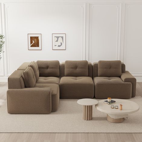 Divano modulare angolare in corduroy marrone OKMYHOME (1/5)