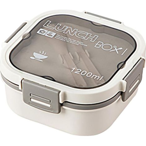Doppellagige Salat-Lunchbox mit 4 Fächern, inklusive Soßenbehälter, Gabel, Löffel und Aufbewahrungsmöglichkeit für Speisenzubereitung (Typ C, 1-weiß) (1/5)
