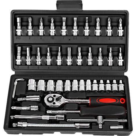 Coffret 46 pcs cliquet et douilles 1/4" outils variateur Coffret multi-outils