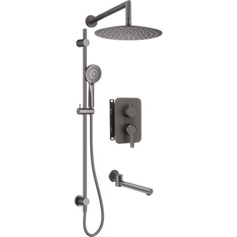 Set doccia con barra di scorrimento miscelatore doccetta soffione e bocca erogazione titanio - Arvo