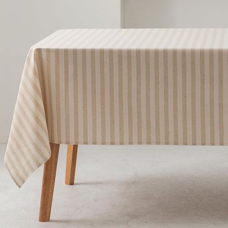 Nappe rectangulaire à rayures lin imperméable au toucher tissu 100 % coton lavable pour l'intérieur et l'extérieur 140 x 200 cm (1/4)