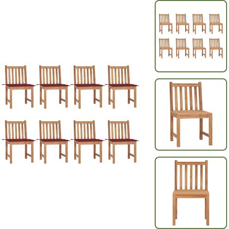 The Living Store Gartenstühle 8 Stk. mit Kissen Massivholz Teak - Gartenmöbel Holz (1/5)