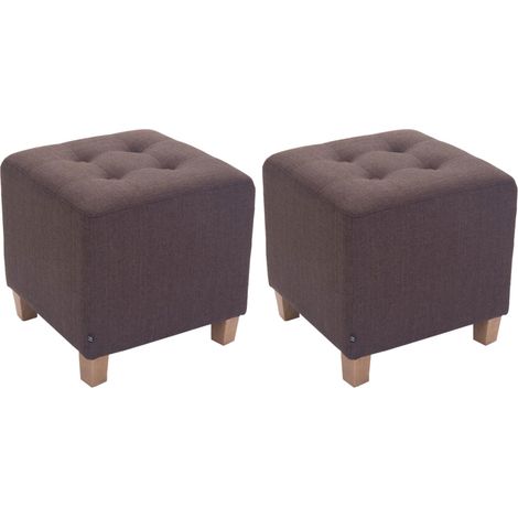 Lot de 2 tabourets bas pouf repose-pieds forme carrée en tissu marron 100004471 (1/5)