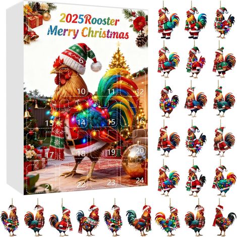 Calendrier de l'Avent Pendentif De Coq En Acrylique 2D  Calendrier De L Avent Coq 24 Cases Pour Compte À Rebours De Noël Et Nouvel An Collection De Fêtes Souvenir Ferme Maison Fête (1/5)