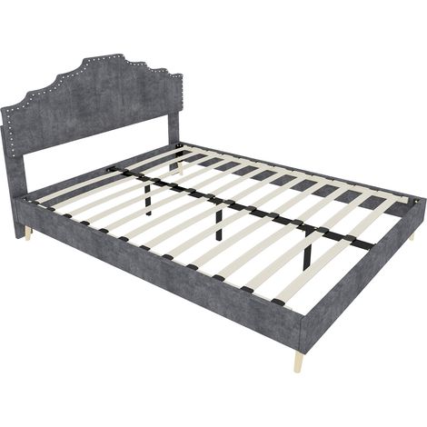 Lit moderne minimaliste moelleux 160x200 cm gris avec tête de lit confortable, sommier bas et matelas inclus – chambre à coucher (1/4)