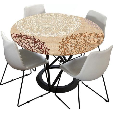 Runde Tischdecke 120 cm Outdoor Abwaschbar Wasserabweisend Beige Mandala