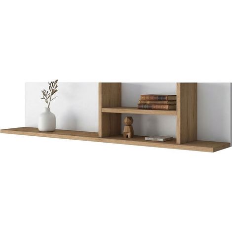 Mensola Nureci, 4 Ripiani, Colore Struttura Bianco, Sfumatura Colore Struttura Rovere, 120x20x25h cm Marrone Rovere