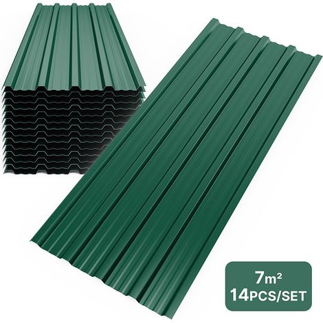 Mondeer – Lot de 14 panneaux de bardage en acier galvanisé 110x46cm – Étanchéité renforcée – Installation facile – Couverture 7m² – Vert