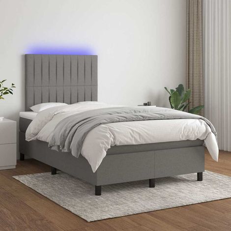 Cama box spring con colchón y LED tela gris oscuro 120x200 cm (1/5)