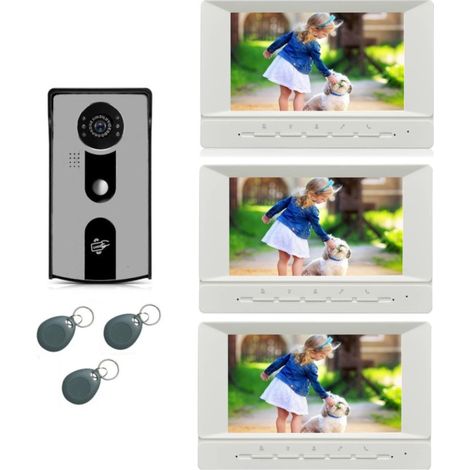 Visiophone 3 écrans pour maison à étage avec lecteur RFID