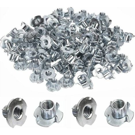 100 Écrous à Griffes en Acier au Carbone - Écrous Insérés Filetés pour Bois - M4x8mm (1/4)