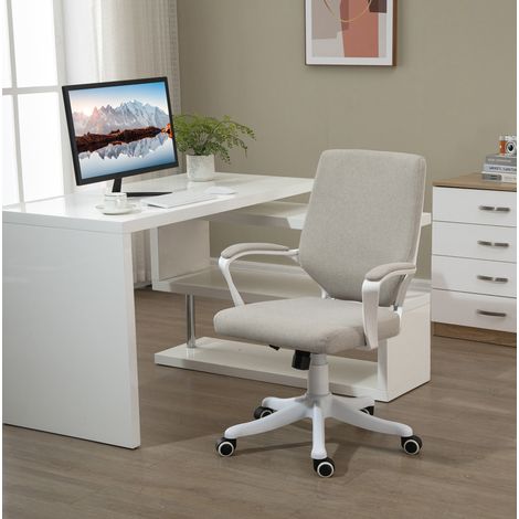 Sedia da ufficio 62x69x92-100 cm beige in poliestere con supporto lombare e altezza regolabile (1/5)