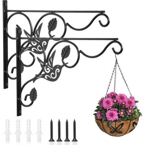 Supporto per piante sospese, confezione da 2 ganci da parete da 12 pollici con viti, ganci decorativi in ferro per mangiatoie per uccelli, campanelli eolici da interno, vasi di fiori e lanterne (1/5)