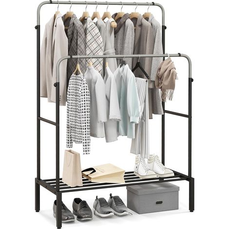 COSTWAY Stand Appendiabiti in Metallo, Doppio Asta Appendiabiti con Altezze Regolabili, Porta Abiti per Camera da Letto, 108x50x120/125 cm