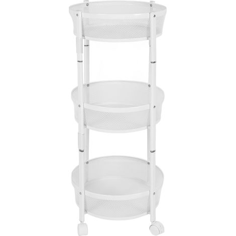 3 Tier Rolling Car Carbon Steel Round Folding Mobile Utility Storage Cart with Lockable Wheels for Kitchen Living Room Office White (1/5)