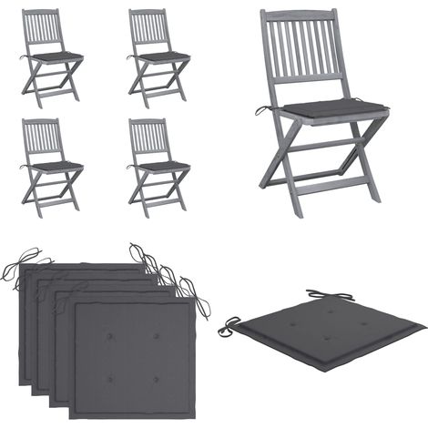 Chaises pliables d'extérieur lot de 4 et coussins Bois d'acacia - Chaise De Jardin - Mobilier De Jardin - Chaise Pliante - Acacia - Terrasse - Home & Living (1/5)