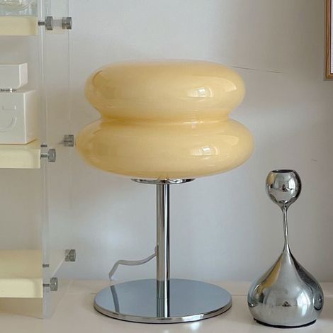 Lampe de table LED, lumière d'ambiance rétro en verre, jolie lampe de table, lampe de chevet USB (crème) (1/5)