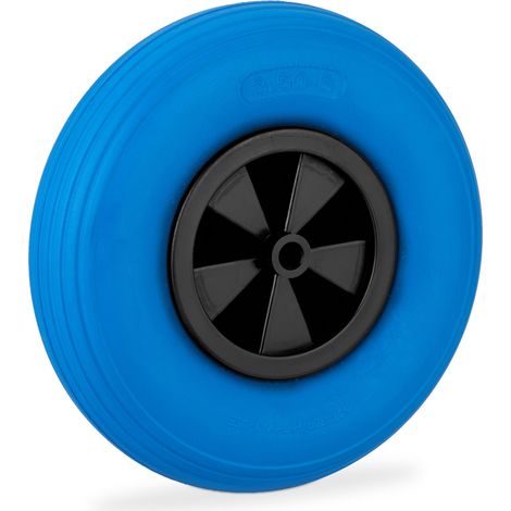 Relaxdays Schubkarrenrad 3.50-6, Vollgummi, Kunststofffelge, Ersatzrad Schubkarre, pannensicher, 100 kg, blau/schwarz