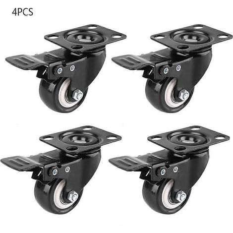 4 roulettes pivotantes de 2 pouces avec plaque pivotante et frein de blocage, noires, pour remorques