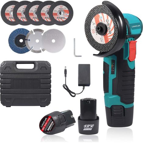 Mini Cordless Angle Grinder 12V 76mm Brushless Motor 19500rpm with 2 x 1500mAh Batteries (1/5)