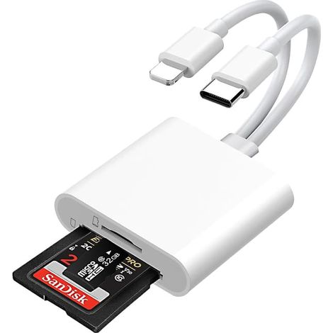 Lecteur de carte SD 2-en-2 Lightning + USB-C pour iPhone (blanc) - Lecteur de carte SD (1/5)