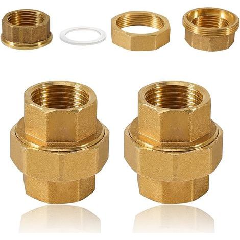 Lot de 2 raccords filetés en laiton 1/2", 1/2" IG/IG en laiton - Raccord conique avec filetage intérieur - DN15 (1/5)