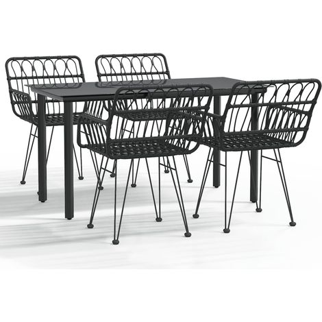 Maison Exclusive - 5-tlg. Garten-Essgruppe Schwarz Poly Rattan