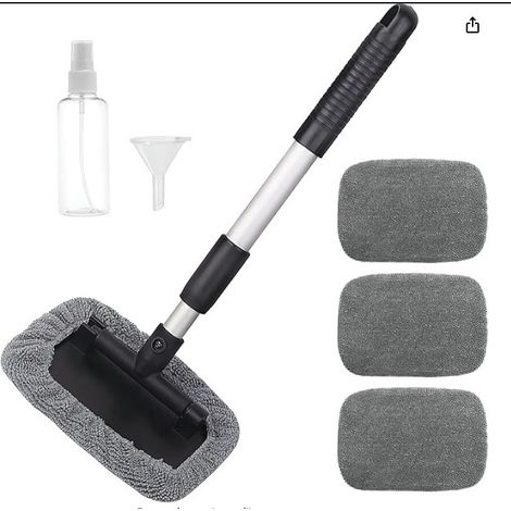 Brosse télescopique carrée pour pare-brise, 4 housses en tissu gris + flacon pulvérisateur de 50 ml + petit entonnoir, déshumidificateur pour vitre de voiture.