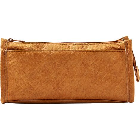 Grande trousse à crayons en papier HDPE pour étudiants, forme trapézoïdale inversée, marron, rangement de fournitures scolaires surdimensionné. (1/5)