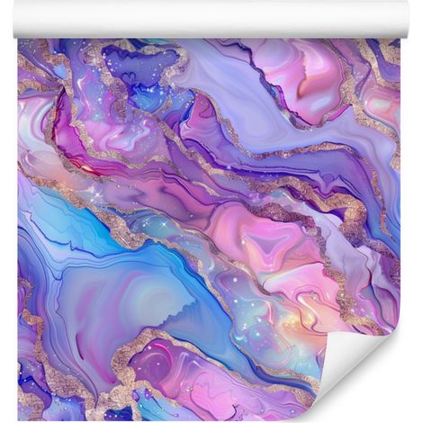 Carta da parati Ink viola, blu e lavanda per soggiorno e camera da letto 50x1000 cm (1/5)