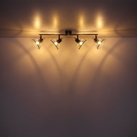 Faretto da soffitto faretto orientabile plafoniera cromata plafoniera 4 lampadine, 4x E27, LxH 93,6x20,8 cm