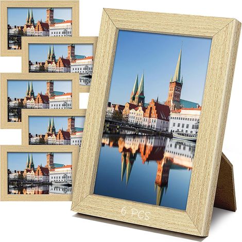 Picture Frame, Set of 6 Wooden Photo Frames, 10x15 cm, Wall or Desk Screen with Back Panel, Acrylic, for Living Room Wall Decoration, Studio Decoration, Art Posters (1/5)
