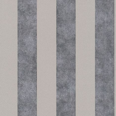 Papel pintado con rayas Profhome 372711 papel pintado no tejido ligeramente texturado con rayas destellante negro gris beige 5,33 m2