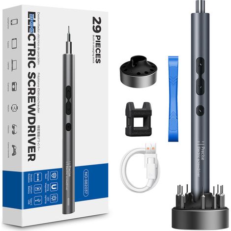 29 in 1 Präzisions Elektroschrauber, Elektrischer Schraubendreher mit Digitale Bildschirm, Mini Akkuschrauber Reparatur-Kits mit Ladestation, 4 Drehzahlen Einstellbar, für Uhr, Kamera, Laptop