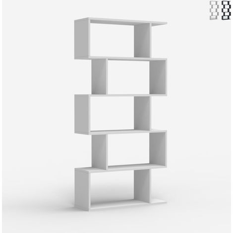 Librería moderna vertical de pared para salón con 5 estantes de madera Lexis - Blanco