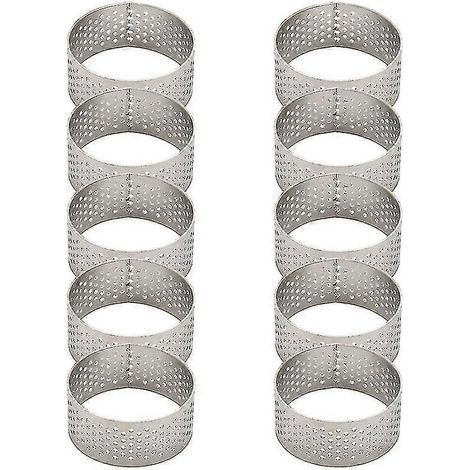 10 cercles à tarte ronds en acier inoxydable perforés et sans soudure de 4,5 cm, pour quiches et tartes. (1/5)