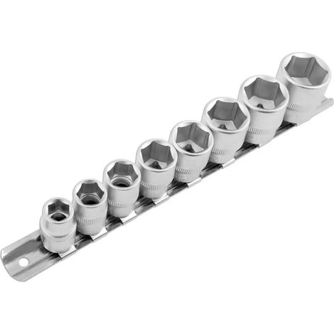 Juego de llaves de vaso 1/2 cortos 6 caras EN PULGADAS de 7/16" a 1", 10 piezas (1/4)
