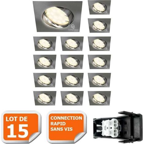 Lot de 15 spot encastrable orientable LED carré alu brossé GU10 230V eq. 50W blanc neutre (1/5)