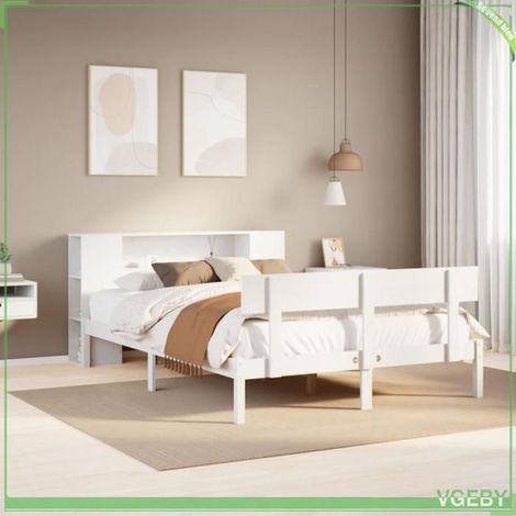 Lit bibliothèque - 3321771 - Bois de pin massif - 140x190 cm - Tête de lit avec rangements (1/5)