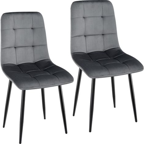 Esszimmerstühle 2er Set, Samt, hohe Rückenlehne, Metallfuß, Dunkelgrau (1/5)