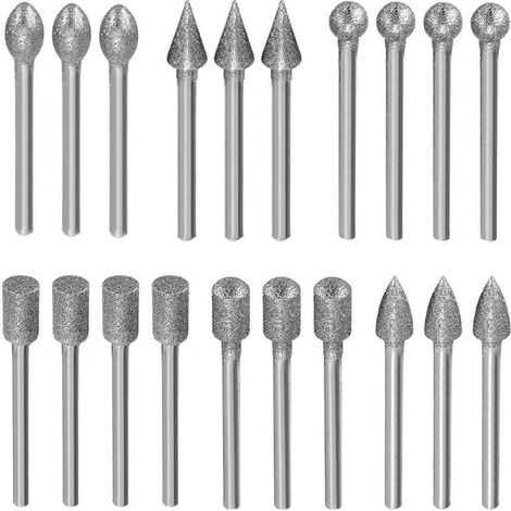 Diamant Fräser Set, 20 Stück Diamant Frässtifte Schleifstifte für Dremel Rotationswerkzeug Zubehör mit 1/8" Schaft für Stein Glas Keramik Schnitzen, Schleifen, Polieren, Gravieren (1/5)