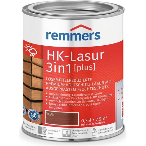 Remmers HK-Lasur 3in1 [plus] teak, matt, 0,75 Liter, Holzlasur, Premium Holzlasur außen, 3fach Holzschutz mit Imprägnierung + Grundierung + Lasur (1/5)