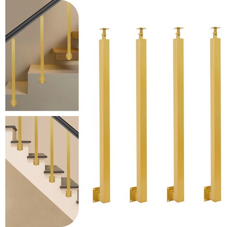 4 poteaux d'escalier dorés de 90 cm,poteaux de balustrade métalliques réglables jusqu'à 43°, en fer, adaptés aux terrasses, balcons, escaliers et à la décoration intérieure et extérieure.
