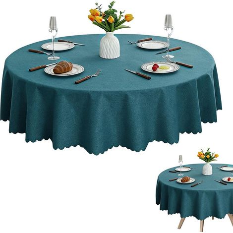 Runde Tischdecke 140 cm Pfauenblau, Polyester, abwischbar, für drinnen & draußen