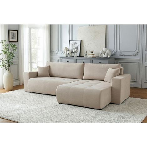 Ecksofa Schlafsofa Sofa ARMARI in Stoff Wind Beige Ottomane Links