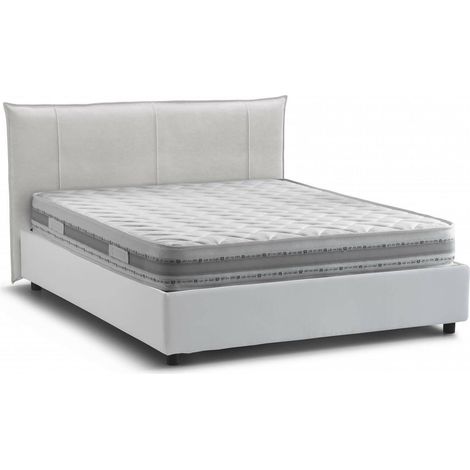 Talamo Italia Cama matrimonial Flavia, Cama contenedor con revestimiento de tela, 100% Made in Italy, Apertura frontal, con colchón de 160x190 cm incluido, Blanco, con embalaje reforzado