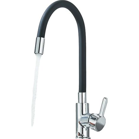 Robinet d'évier de cuisine, cou flexible, rotation à 360°, Chrome Noir Pice (1/2)