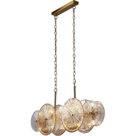 Lustre 10L bronze et verre claire et ambré, Long 90cm série WAGON WHEEL (1/5)